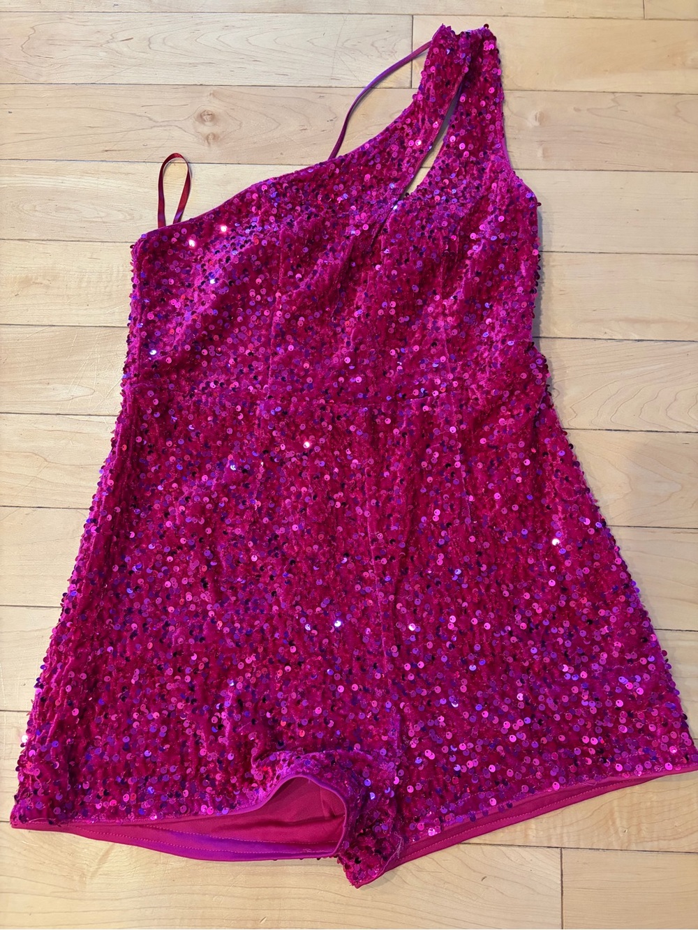 Hot Pink Sequin One-Shoulder Romper